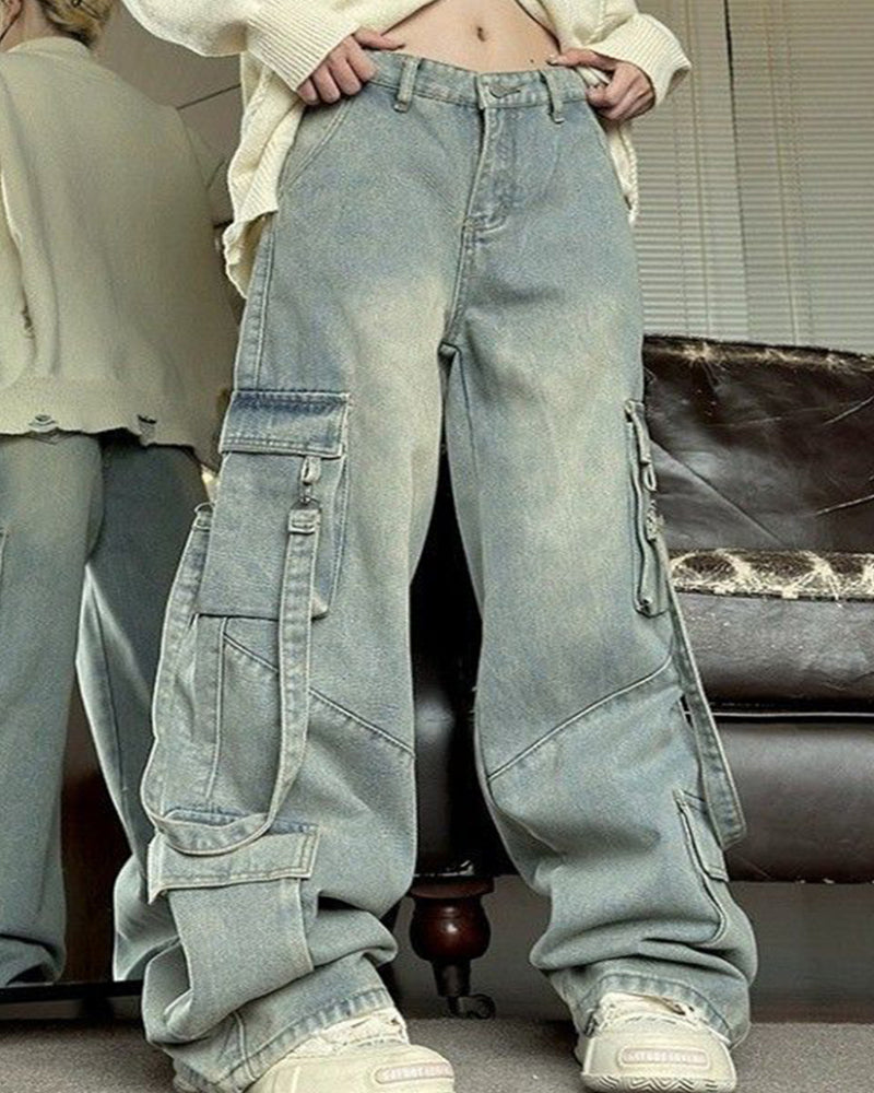 Women's Plus Size Vintage Washed Fare Loose Jeans
