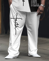 Big Men's Christian Jesus Color Match Long Sleeve Shirt Trousers Set