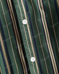 Big Guy's Classic Casual Yellow Green Striped Long Sleeve Lapel Shirt