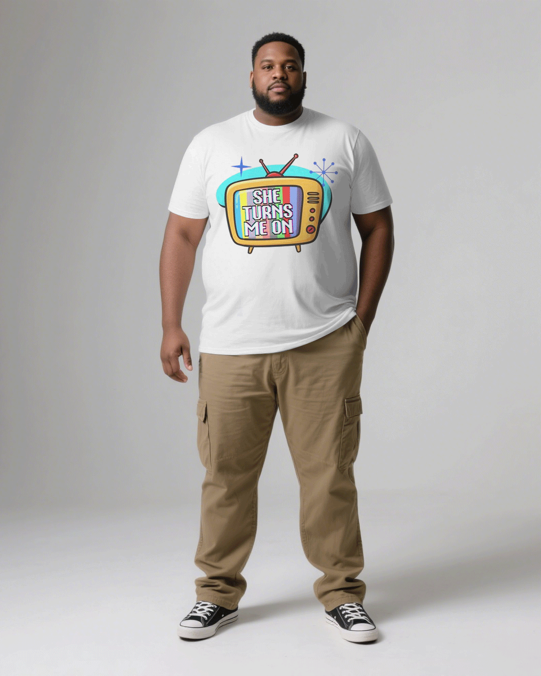 Big & Tall Men's White & Khaki Funny Printed Men's And Women's Crewneck Short Sleeve T-Shirts & Covers Pants Couple's Suit