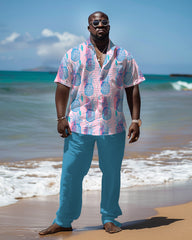 Men's Big & Tall Hawaiian Pineapple Print Short Sleeve Shirt Trousers Set