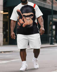 Big & Tall Men's Funny Cartoon Angry Gorillas Print Casual Short-Sleeved T-shirt and Short Set