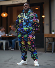 Couple Fashion Casual Plus Size Christmas Colorful Snowflake Hoodie Suit
