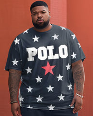 Men's Plus Size Star Polo Printed Two-Piece Set