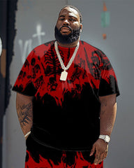 Men's Big & Tall Street Fashion Horror Skeletons In Fire Print T-Shirt Shorts Set