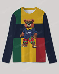 Men's Plus Size Colorblock Striped Bear Print Long Sleeve T-Shirt Trousers Suit
