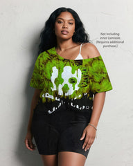 Women's Big & Tall Halloween Green Gradient Skull Print Short Sleeve Shorts Suit