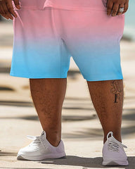 Big Men's Hawaiian Gradient Coconut Tree Print T-Shirt Shorts Set
