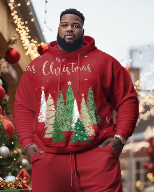 Men's Plus Size Merry Christmas Tree Hoodie Sweatpants Set of Two