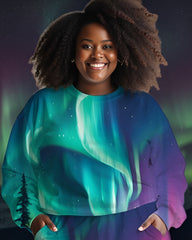 Women  Plus Size aurora borealis northern lights forecast Print Sweatshirt Pants Suit