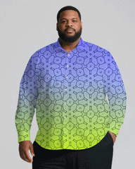 Men's Plus Size Business Blue & Yellow Gradient Print Long Sleeve Shirt Trousers Suit