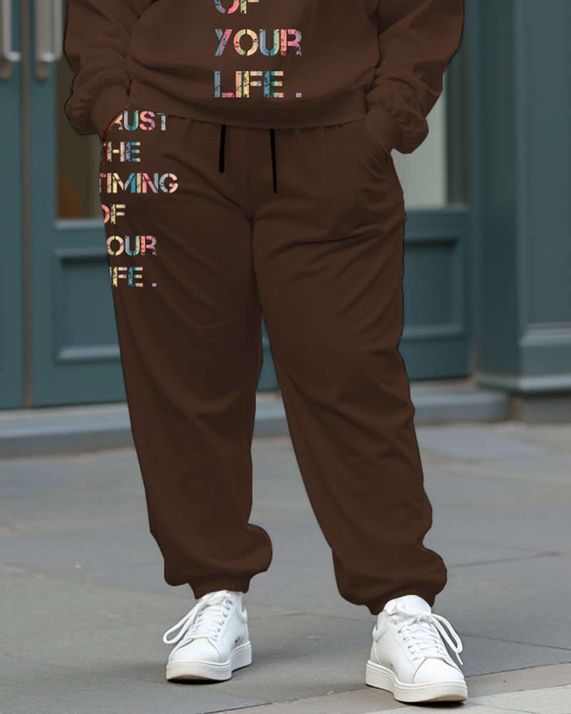 Women's Plus Size Letter Printing Long Sleeve Sweatshirt and  Casual Pants Set