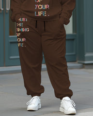 Women's Plus Size Letter Printing Long Sleeve Sweatshirt and  Casual Pants Set