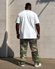 Men's Plus Size Army Camouflage Stitching Design Short Sleeve T-Shirt Trousers Suit