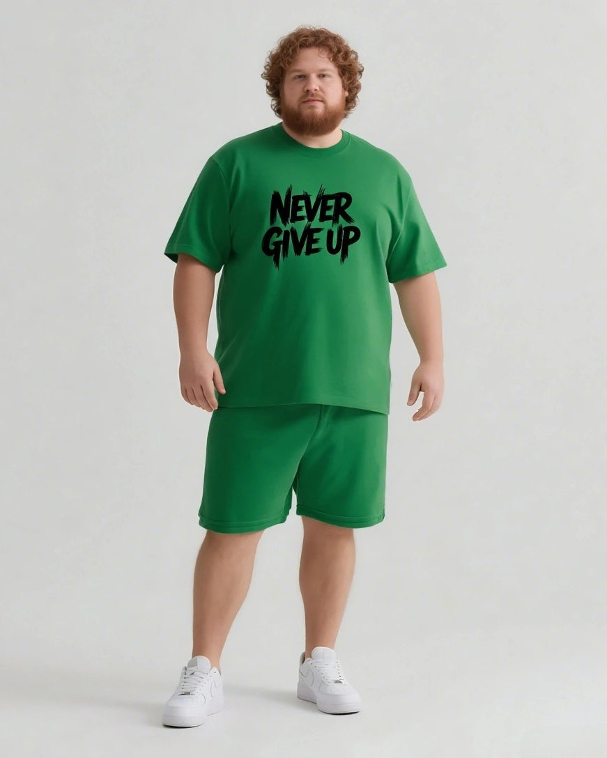 Never Give Up It’s Not The End Men's Big and Tall Simple Lettering Short Sleeve T-shirt Shorts Set
