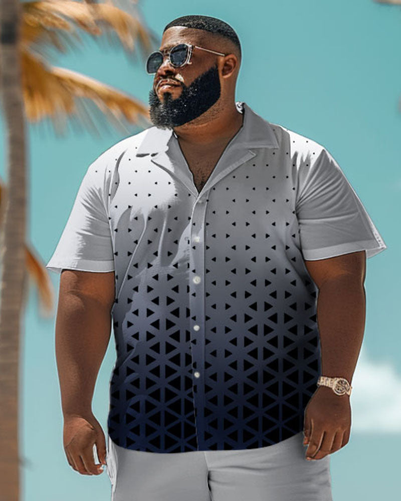 Big & Tall Guy's Business Print Short Sleeve Shirt Shorts Set