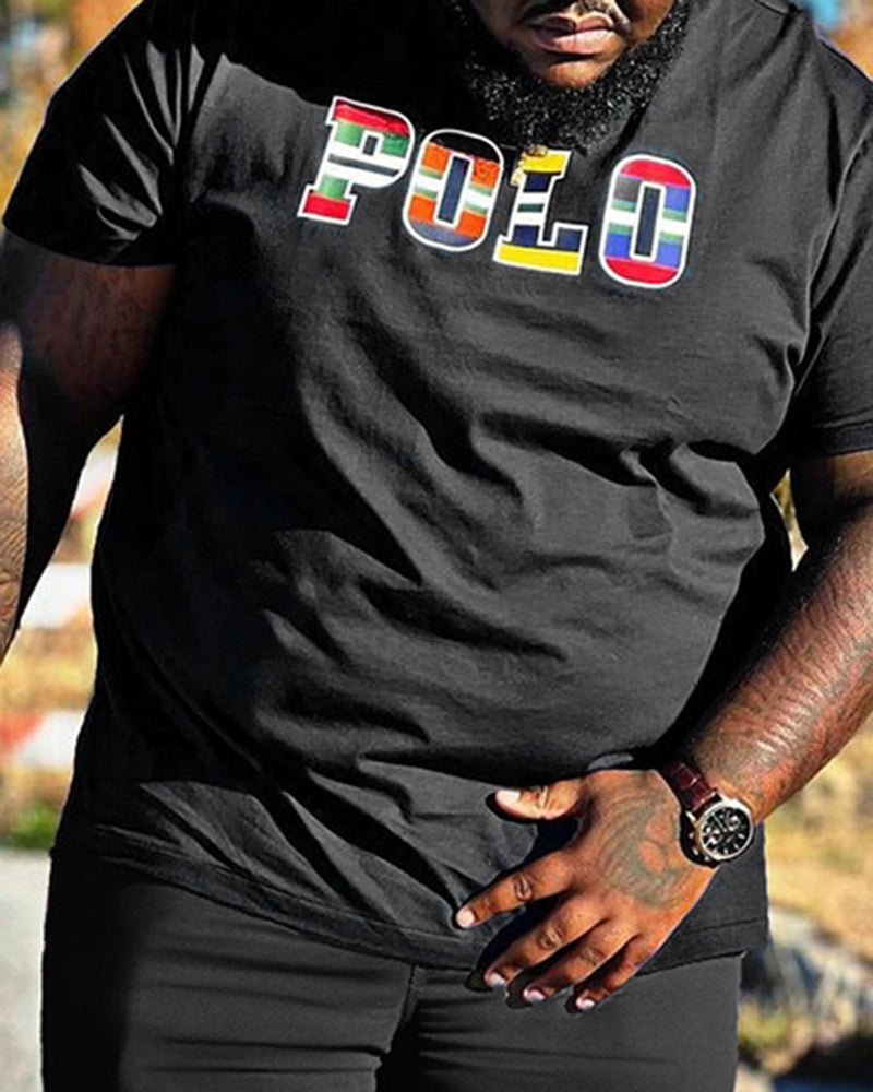 Men's Daily Casual Polo Printed Short Sleeve T-Shirt Set