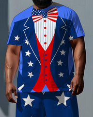 Big & Tall Men's Independence Day Cosplay Suit Print Casual Short-Sleeve T-shirt Shorts Set
