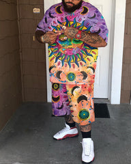 Men's Tie Dye Sun Tarot Plus Size Two-piece Set