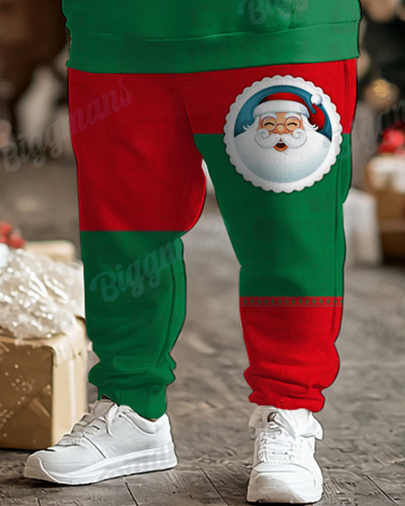 Men's Christmas Colorblock Santa Print Plus Size Hoodie Sweatpants Set