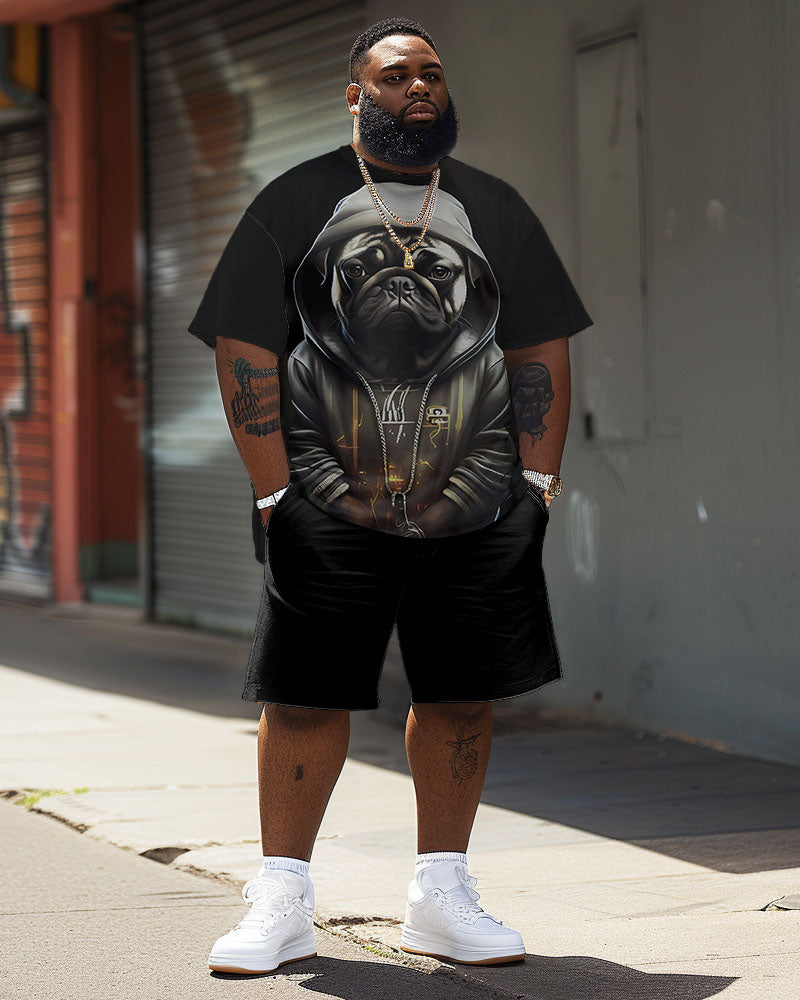 Men's Plus Size Casual Pug Print T-Shirt Shorts Set