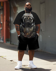 Men's Plus Size Casual Pug Print T-Shirt Shorts Set