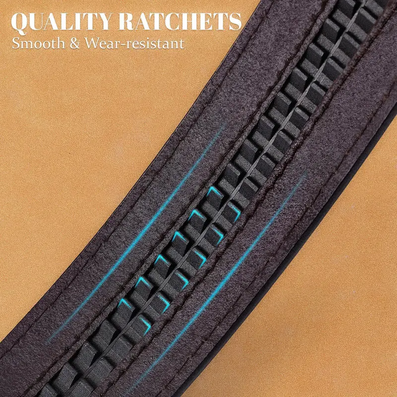 Unisex Western Cow Hide Embossed Leather Ratchet Belt with Automatic Buckle