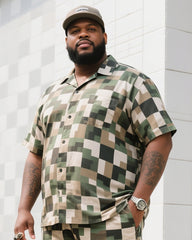 Big Man's Daily Leisure Outdoor Activities High Sense Creative Checkered Camouflage Short Sleeve Shirt Shorts Suit