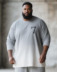 Big & Tall Men's Gray Gradient Number 7 Printed Long Sleeve T-Shirt Pants Suit