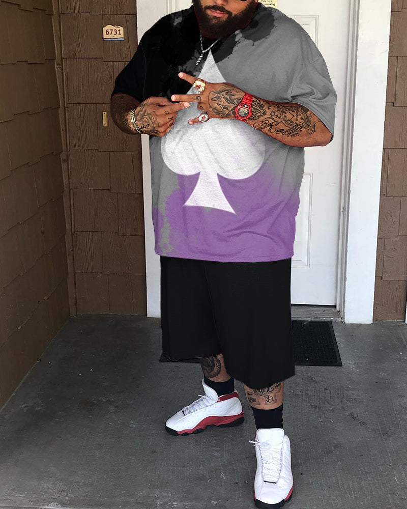 Men's Plus Size Poker Tie Dye ACE Two-Piece Set