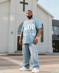 Plus Size Men GOD Denim T-shirt Pants Suit