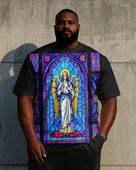 Big Men's Outdoor Retro Mural Savior Printed 2-Piece Short Sleeve T-shirt Pants Set