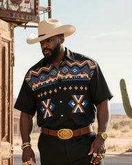 Big & Tall Men's Western Navajo Geometric Print Short Sleeve Shirt Pants Suit