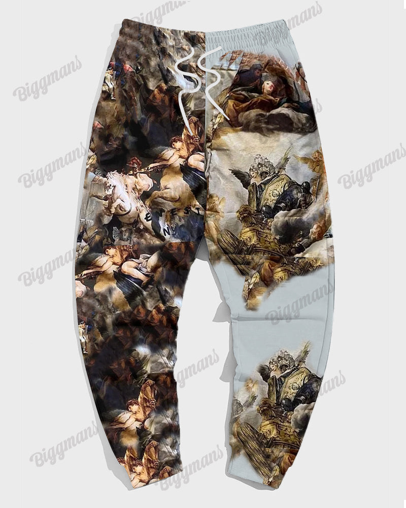 Men's Big & Tall Casual Hip Hop Jesus Oil Painting Hoodie Two-Piece Set