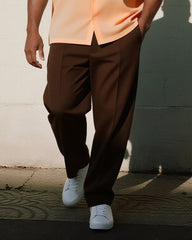 Big & Tall Men's Business Orange Stripe Colorblock Printed Pocket Short Sleeve Shirt Pants Suit