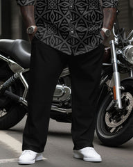 Big Men's Long Sleeve Shirt & Pants Set Geometric Casual Outfit