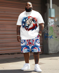 Men's Plus Size Independence Day Flag Lion Fireworks Print Large Men's Suit