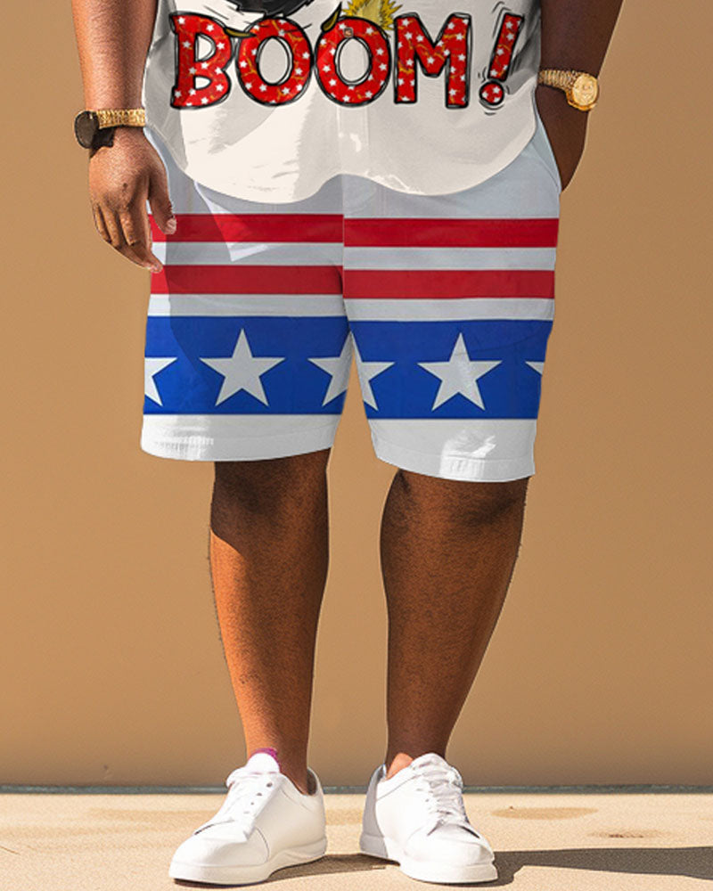 Men's Plus Size Independence Day Flag Car Printed Short Sleeve Shirt Shorts Suit