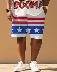 Men's Plus Size Independence Day Flag Car Printed Short Sleeve Shirt Shorts Suit