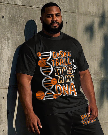 Big Men's Fashion DNA Gene Basketball Funny Letter Printed Short Sleeve T-shirt Pants Set