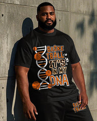 Big Men's Fashion DNA Gene Basketball Funny Letter Printed Short Sleeve T-shirt Pants Set