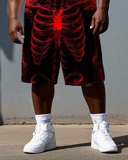 Still Standing Even No Flesh Big & Tall Men's Skull Print Outdoor Short Sleeve T-shirt 2-Piece Set