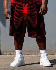 Still Standing Even No Flesh Big & Tall Men's Skull Print Outdoor Short Sleeve T-shirt 2-Piece Set