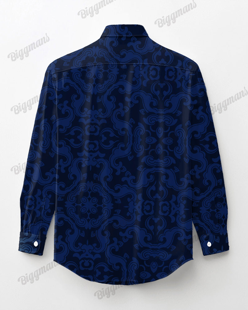 Men's Plus Size Sapphire Blue Jacquard Long Sleeve Shirt Trousers Suit