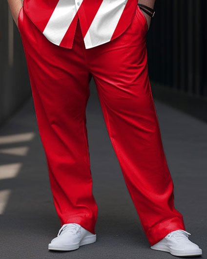 Big Men's Red And White Stripes Short Sleeve Walking Set