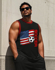 Men's Simple SOCCER Letter American Flag &  Football Big & Tall Basketball Vest and Shorts Set