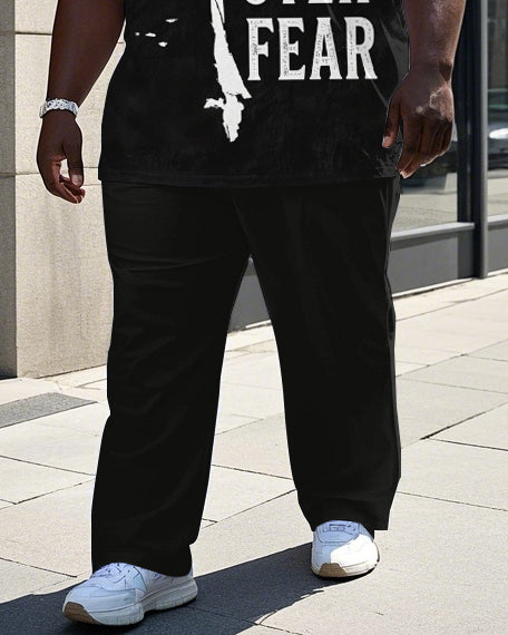 Men's Round Neck Retro FAITH OVER FEAR Printed Big & Tall Short Sleeve T-shirt Pants Set