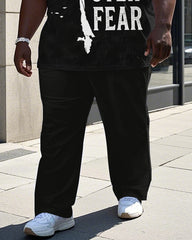 Men's Round Neck Retro FAITH OVER FEAR Printed Big & Tall Short Sleeve T-shirt Pants Set