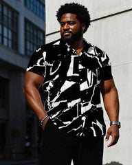 Men's Plus Size Black Hourglass Geometric Short Sleeve Shirt Trousers Suit