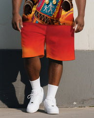 Big Man's Summer Ethical Fun Bear Cartoon Gradient Short-Sleeve Polo Shirt & Shorts Set
